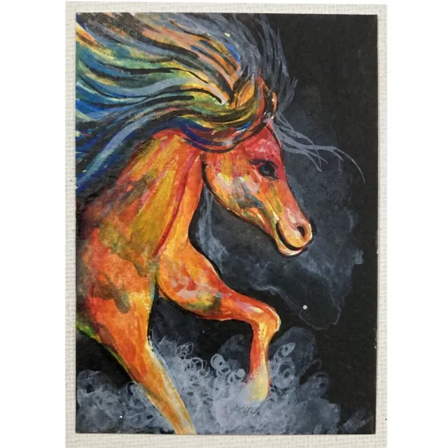 ACEO ORIGINAL PAINTING Mini Collectible Art Card Signed Animal Horse Ooak