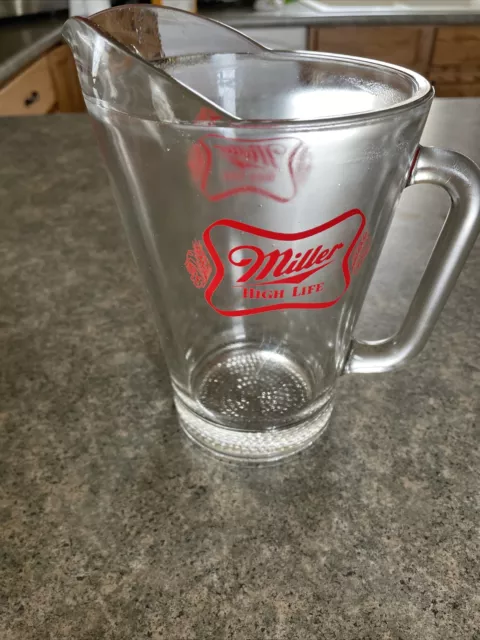 Vintage MILLER HIGH LIFE HEAVY GLASS BEER PITCHER (GREAT CONDITION)