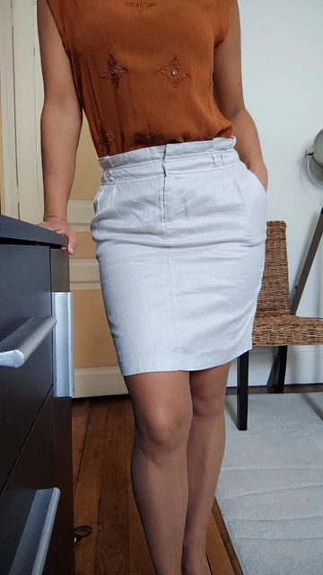 JUPE ÉCRU BEIGE taille haute Lin Camaïeu 36 EUR 11,00 PicClick FR