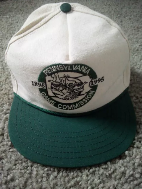 Vintage Pennsylvania Game Commission Hat - White/Green - 1895 1995 USA Deer Fish 2