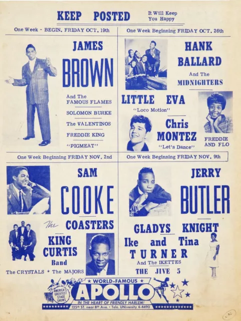 SAM COOKE / JAMES BROWN  Apollo NYC 16" x 12" Photo Repro Concert Poster