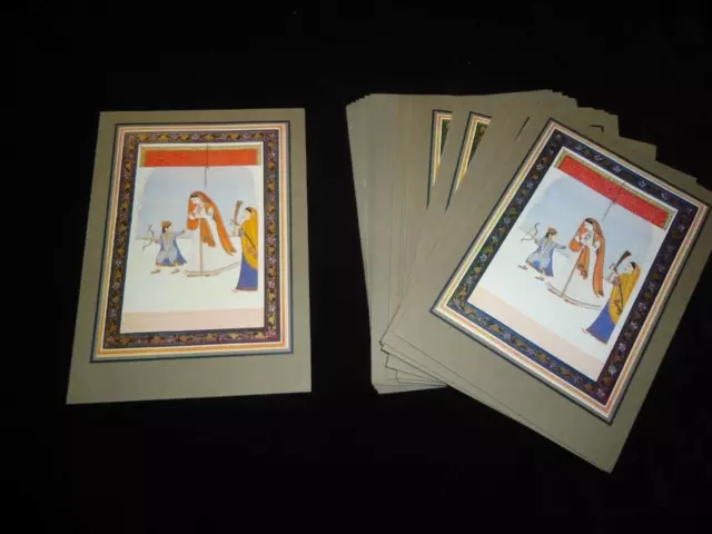 Paquet 10 Indien Miniature Peinture Carte de Vœux Vierge Hindou Art Guler 1800