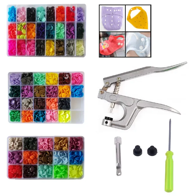 Assorted Color Sets Snaps Starter Plastic Press Poppers Resin Fasteners+1 Pliers