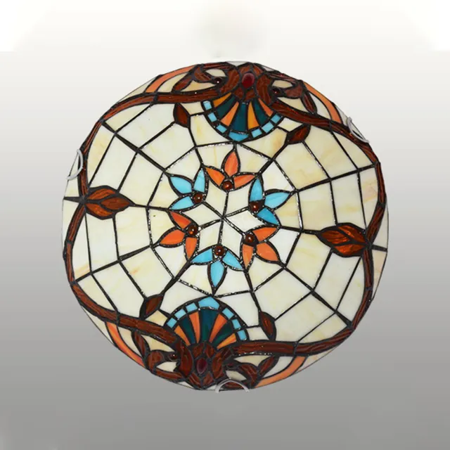 Gorgeous Flower Tiffany Stained Glass Flush Mount Ceiling Light Baroque Lamp 2