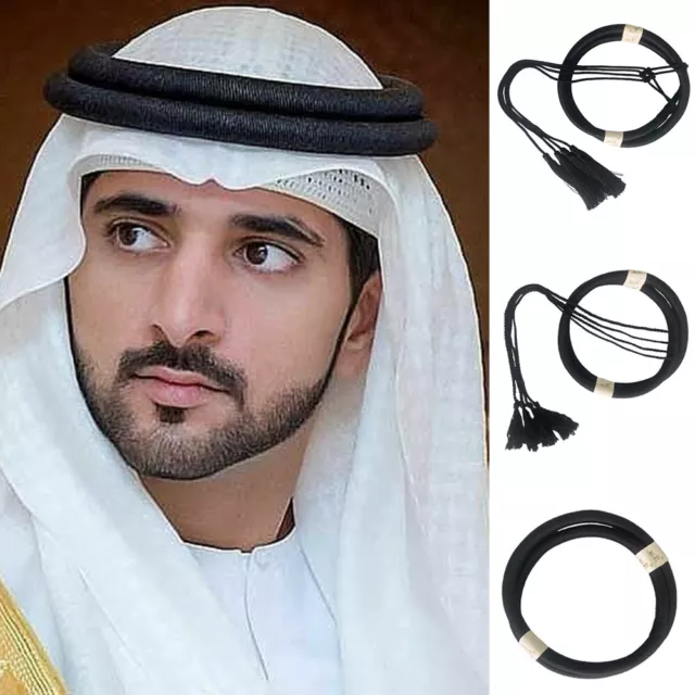 Testa con fascia per capelli uomo Arabia Saudita corda sciarpa nera con nappa fascia per capelli copricapi