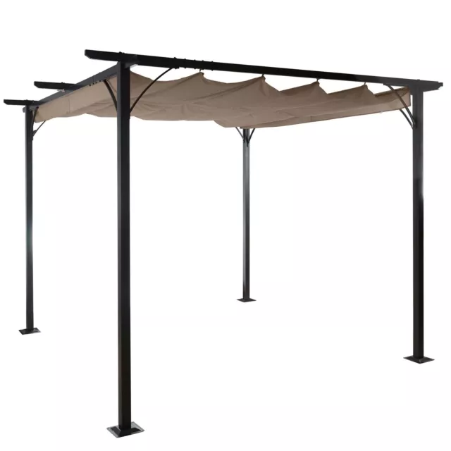 Pergola MCW-C42, Garten Pavillon, 6cm-Gestell + Schiebedach 3x3m taupe-braun