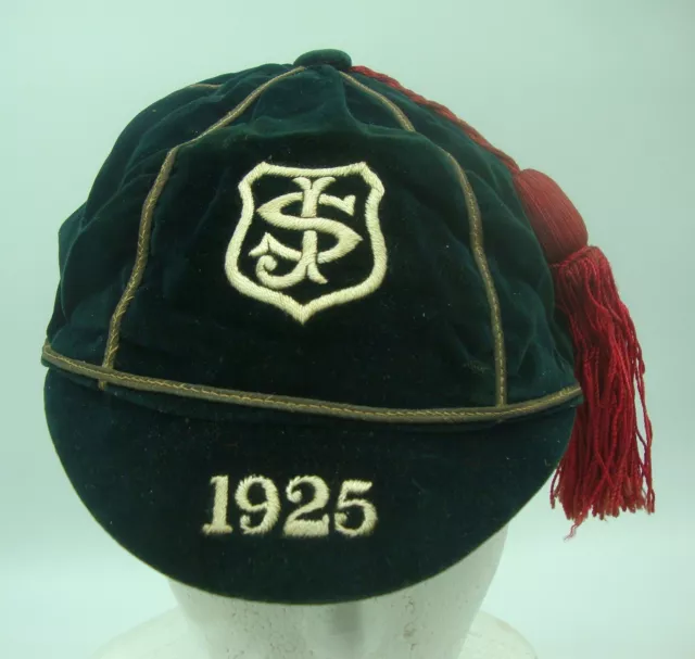 A Vintage Black & Red Velvet Rugby Football Honours Cap dated 1925