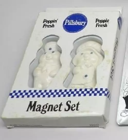 Vintage - Pillsbury Dough Boy & Girl Ceramic Refrigerator Magnet Set - In Box