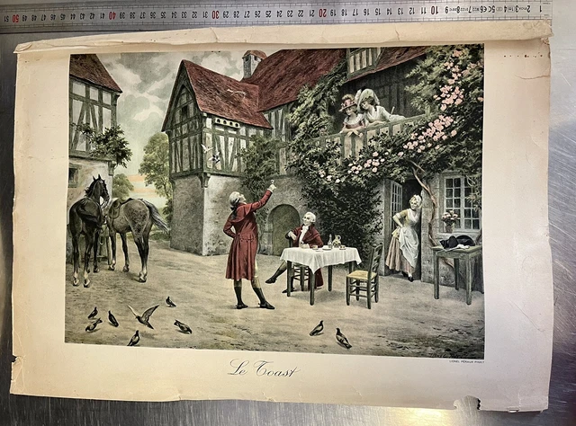 ANCIENNE GRAVURE ESTAMPE REHAUSSEE COULEURS de CARLE VERNET MARCHANDE