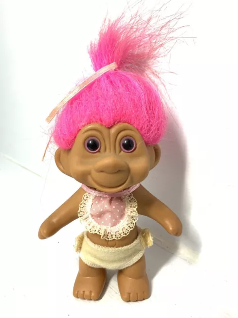 Vtg 1991 TNT Troll Doll Baby girl Pink Hair