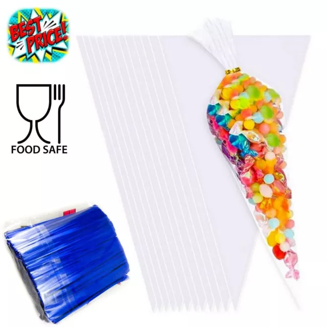 Clear Cellophane Cone Sweet Bags Small Large Birthday Party Gift with Twist Ties