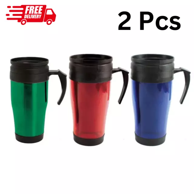 2 x Thermal Travel Mug Cup Hot Warm Insulated Flask Outdoor Coffee Tea Lid 9995