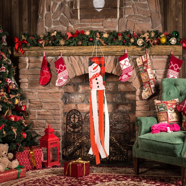 Hanging Winter Windsock Christmas Windpipe Flag Santa Windsock Decorate