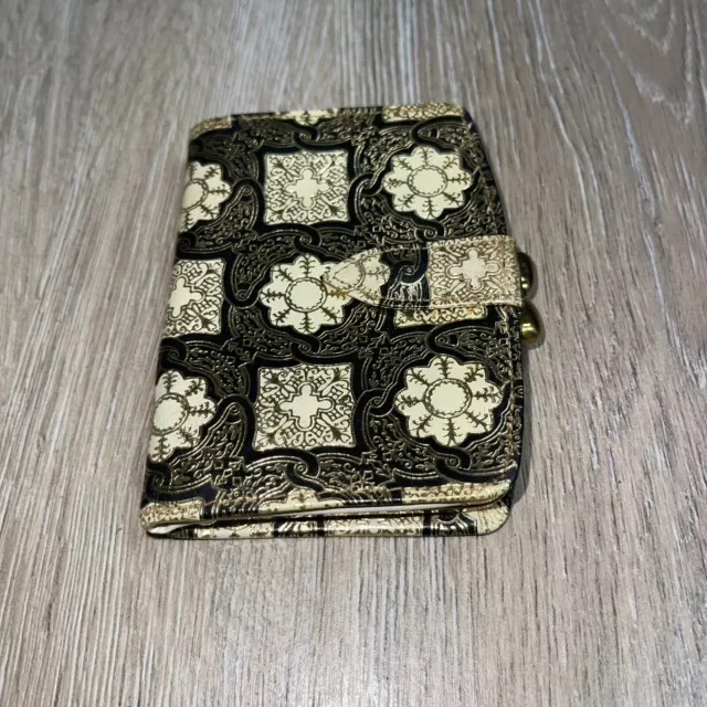 Vintage Women's Wallet Coin Purse Mini Geometric Design Gold Black Faux Leather