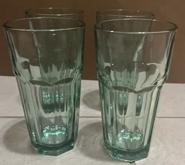 Set Of 4 Libbey Duratuff Gibraltar Tumblers Green Glasses 16 Oz Made In USA