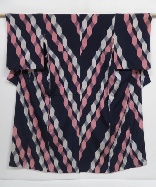 1207i03z750 Vintage Japanese Kimono Silk OMESHI KOMON Navy