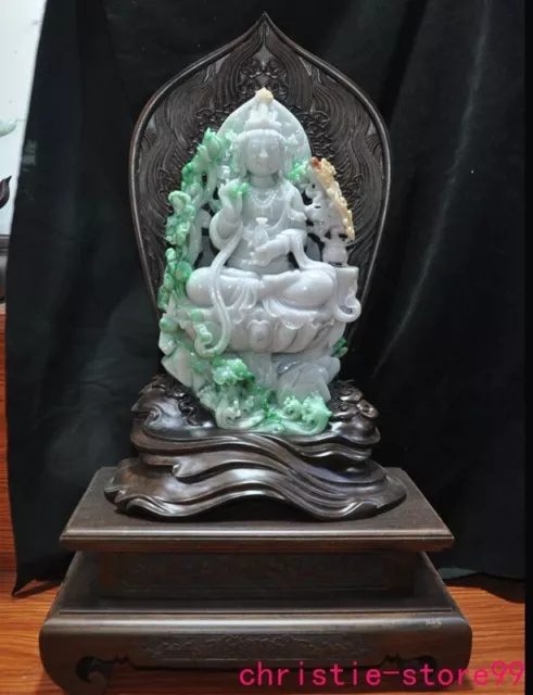 China 100% natural Jadeite Emerald Jade Kwan-Yin GuanYin Goddess Buddha statue