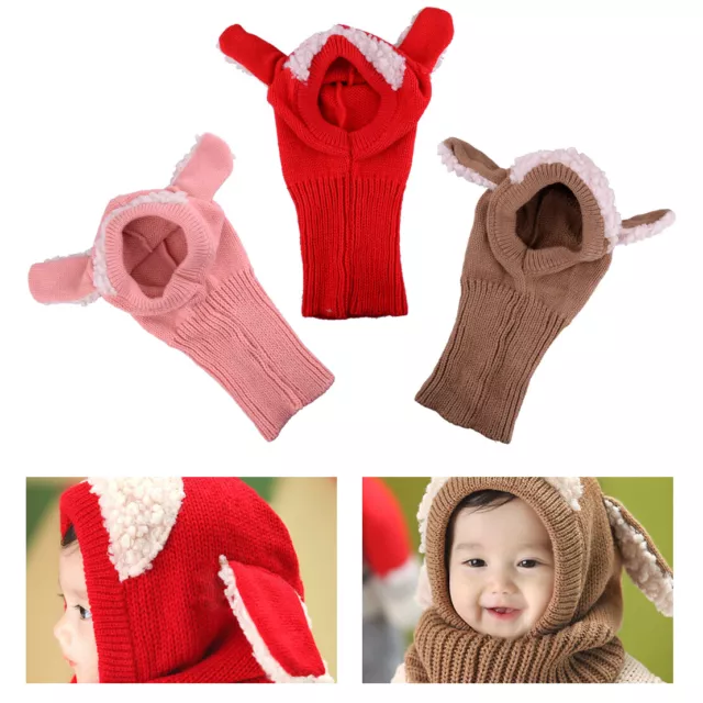 Girls Boys Toddler Winter Beanie Warm Hat Hooded Scarf Earflap Knitted Cap e