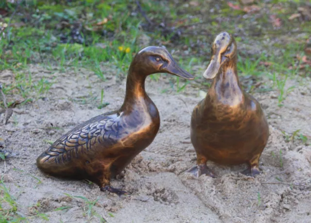 Enten Paar 2 Teilig Bronze Garten Deko Neu Frostfest Ente Enten Erpel Mu-49