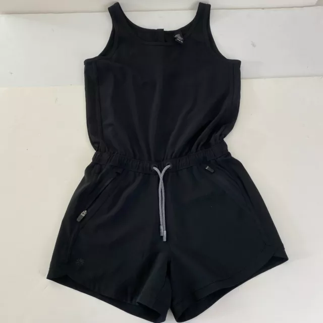 Athleta Girl Romper Medium 8 10 Black Shorts Zip Pockets Drawstring Scoop Neck