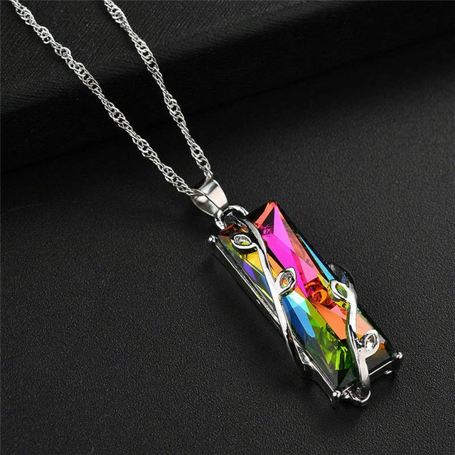 Handmade Rainbow Mystical Fire Topaz Fashion 925 Sterling Silver 1.5" Necklace