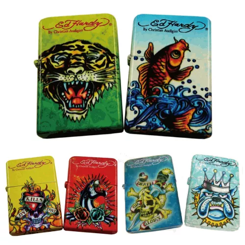 Ed Hardy Oil Lighter Tattoo Design Flip-Top Flint Refillable your choice one