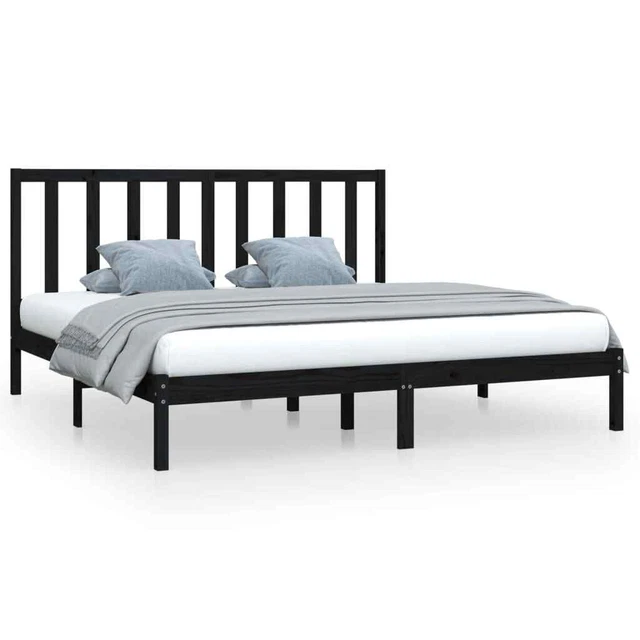BLACK SOLID PINEWOOD Bed Frame 180x200 cm 6FT Super King, Sturdy Design