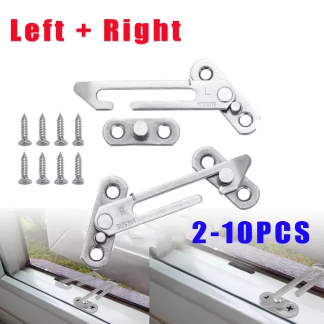 2-10pcs Stainless Steel UPVC Window Restrictor Child Security Lock Safety Catch