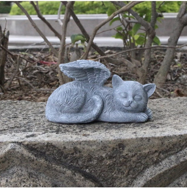 Personalisiert Gedenkstein Für Katzen - Schwarzer Engel Katze Grabmarker Aus Harz, 16x14x14 Cm