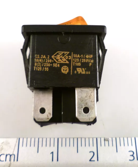 Rocker Switch DPST 125/250VAC 10A Amber Neon Marked On -/Off O MBH014C 3