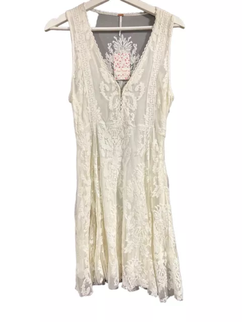 NEW! Free People STUNNING Reign Over Me Ivory Lace Embroidered Skater Dress Size 2