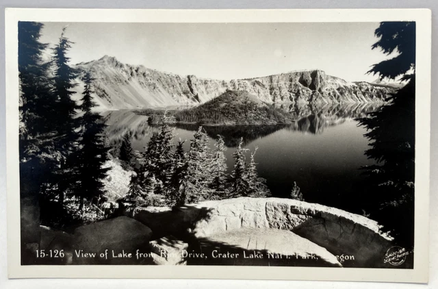 RPPC View of Lake from Rim Drive, Crater Lake National Park, Oregon OR Postcard