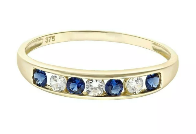 9ct Yellow Gold BLUE SAPPHIRE & cz Eternity Ring - sizes J to S