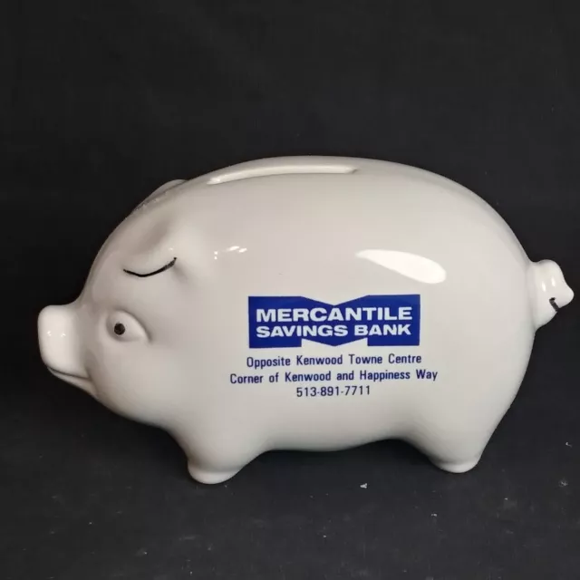 Vintage Mercantile Savings Bank Promo Ceramic Piggy Bank Kenwood Ohio NO STOPPER
