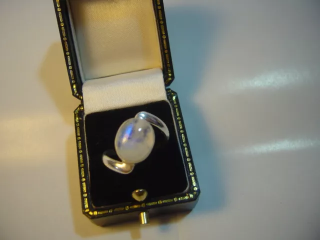 Vintage Solid Silver Stunning Ring-Superb Large Natural Moonstone Size L 1/2