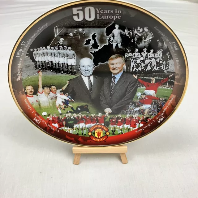 Manchester United 50 Years In Europe Danbury Mint Plate Edged With 22ct Gold Rim