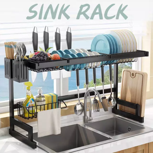 Space Saving Over The Sink Dish Drying Rack 2 Tier Adjustable Dish Drainer Large