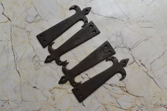 Vintage Odd Hand Forged Iron Strap Barn Gate Hinges Farm Decorative 4 Pic