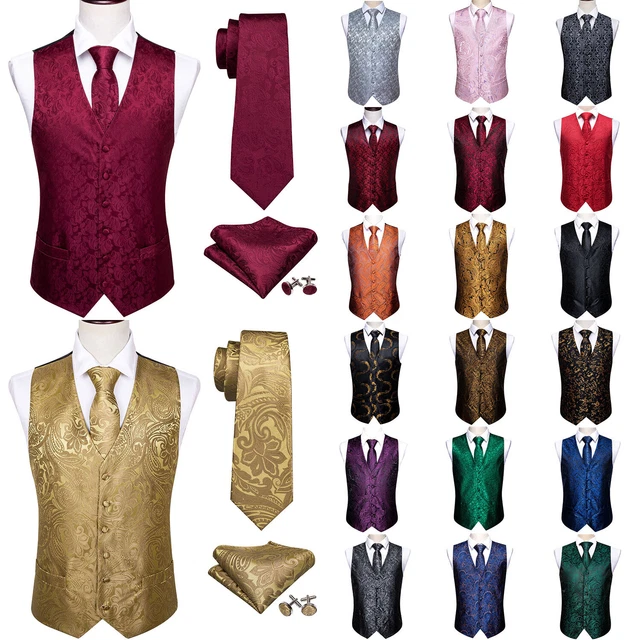 SET Vest Tie Hankie Fashion Men's Formal Dress Suit Slim Tuxedo Waistcoat Coat