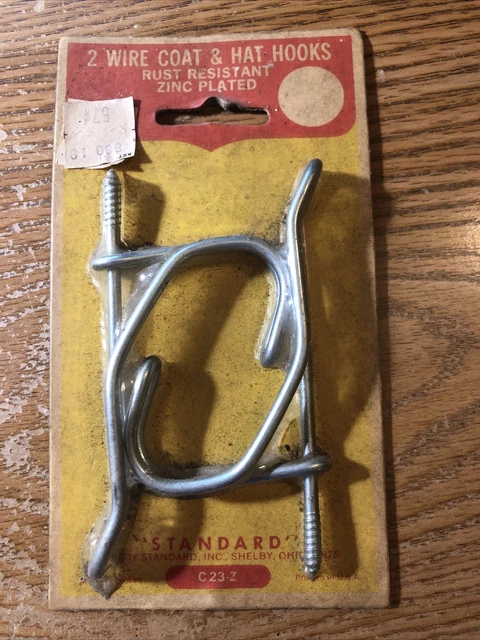 Vintage Pack of 2 Standard C23-Z Wire Coat & Hat Hooks Still in Package NOS NEW
