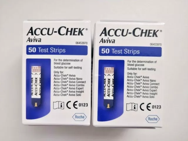 Accu-Chek Aviva Blood Glucose Diabetic Test Strips - 2 Boxes of 50 = 100