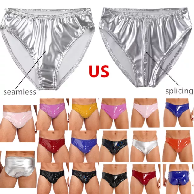 Faux Leather Underwear Men Metallic Briefs Sexy Bikini Trunks Wetlook Underpants