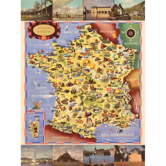 Batany 1947 Pictorial Map France Railway Tourism Canvas Art Print Poster