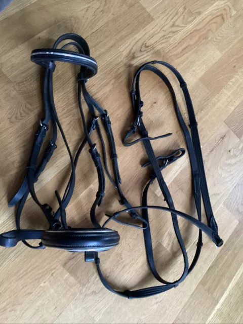 Black Leather Kieffer Full Size Bridle With Reins