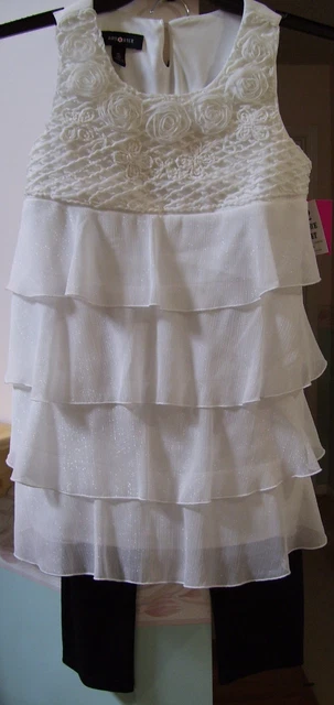Girls Amy Byer 2 Pc Ivory Dress and Black Leggings Dressy Outfit Sz L 14