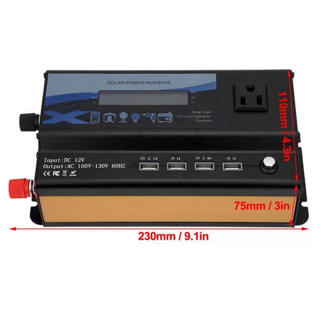 Onduleur De Voiture 4000W 12V-110V Avec Lumière LED 4 Chargeurs USB Conv.