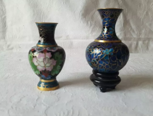 Très beau lot de 2 vases Chine en émaux cloisonnés très décoratif