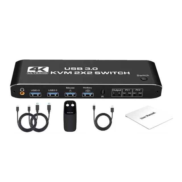 2X2 4K 60HZ USB 3.0 HDMI KVM Switch Hub With Keyboard Hotkey Extended ...