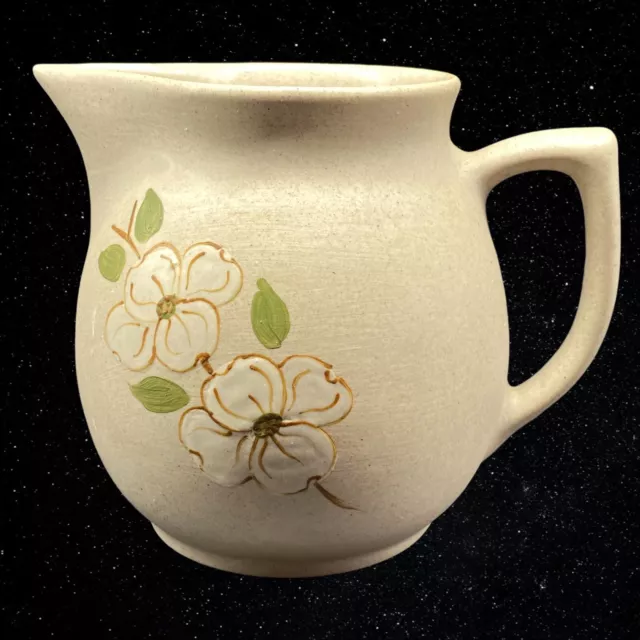 Vintage Pigeon Forge Art Pottery Pitcher Dogwood Design 5”T 6”W