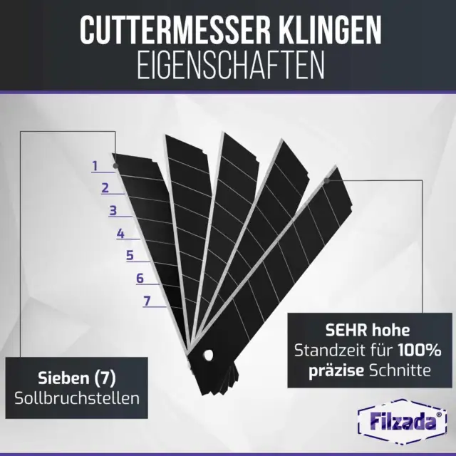 50x Cuttermesser Klingen 18mm Black Carbonstahl Abbrechklingen Cutterklingen 3